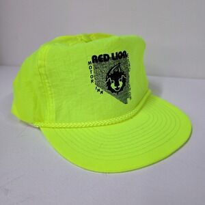 Vintage Red Lion Motor Inn Nevada Neon Yellow Trucker Hat Rope Snapback